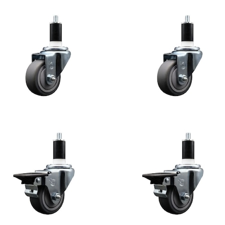 Service Caster 3'' Thermoplastic Rubber Wheel Swivel 1-3/8'' Expanding Stem Caster Set 2 Brakes, 4PK SCC-EX20S314-TPRB-2-PLB-2-138